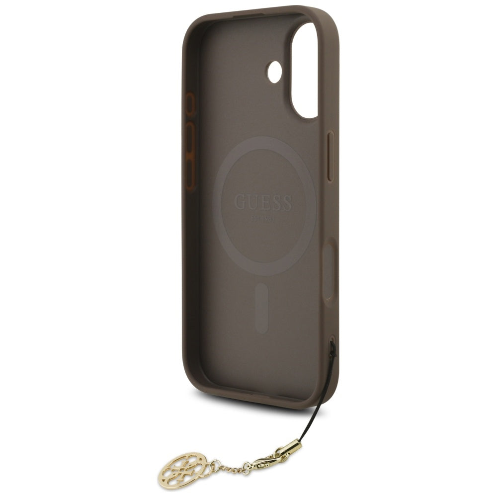 Husa MagSafe pentru Apple iPhone 17, Guess, 4G Charm Cradle, Maro