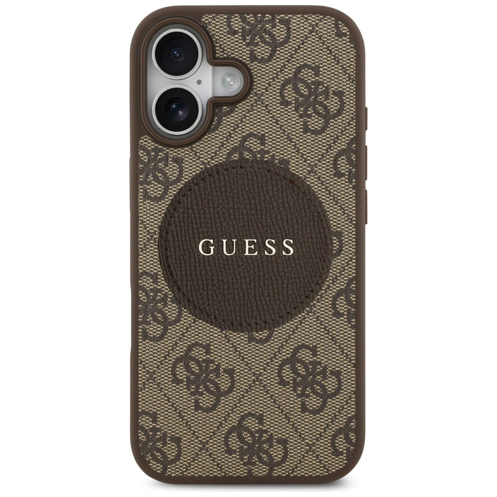 Husa MagSafe pentru Apple iPhone 17, Guess, 4G Circle Classic Logo, Maro