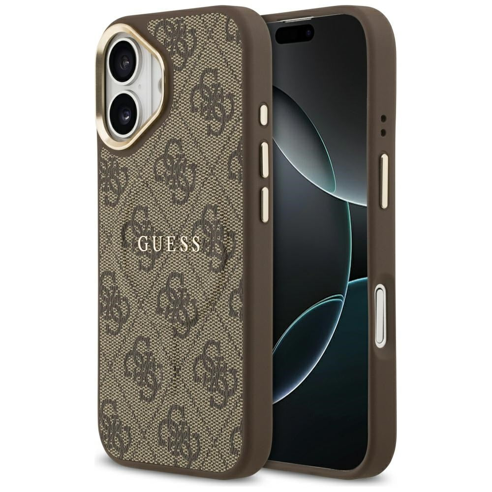 Husa MagSafe pentru Apple iPhone 17, Guess, 4G Classic, Maro