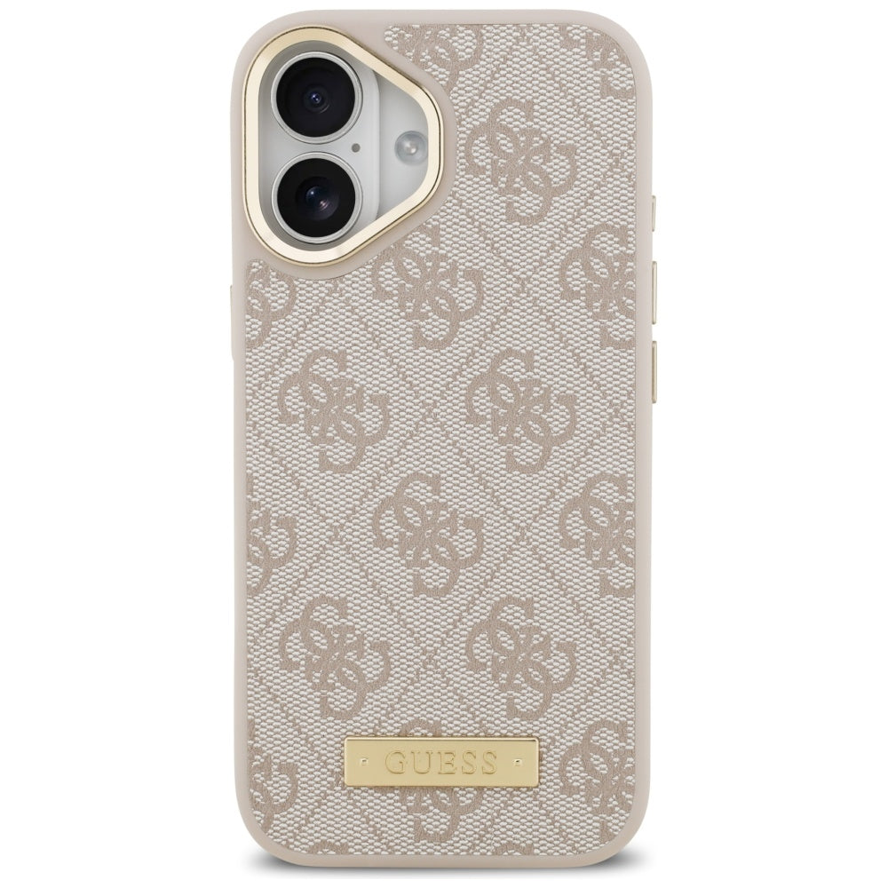 Husa MagSafe pentru Apple iPhone 17, Guess, 4G Logo Plate, Roz