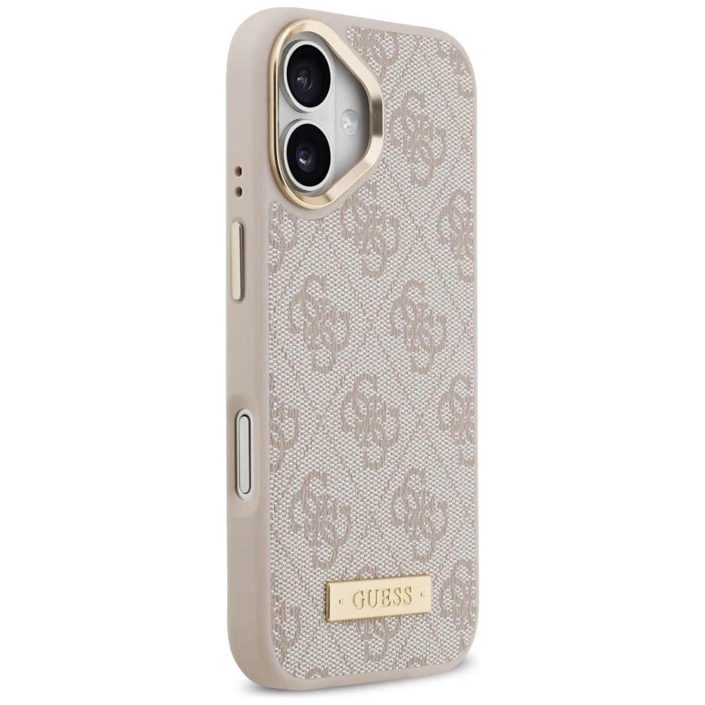 Husa MagSafe pentru Apple iPhone 17, Guess, 4G Logo Plate, Roz