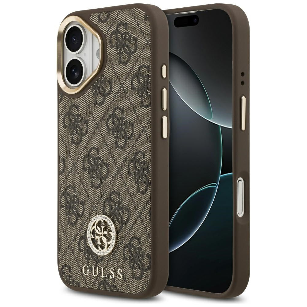 Husa MagSafe pentru Apple iPhone 17, Guess, 4G Strass Logo, Maro