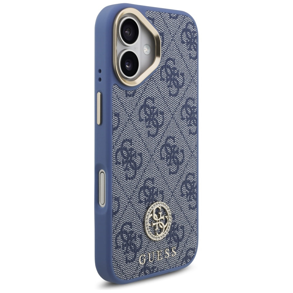 Husa MagSafe pentru Apple iPhone 17, Guess, 4G Strass Logo with Big Strap, Albastra