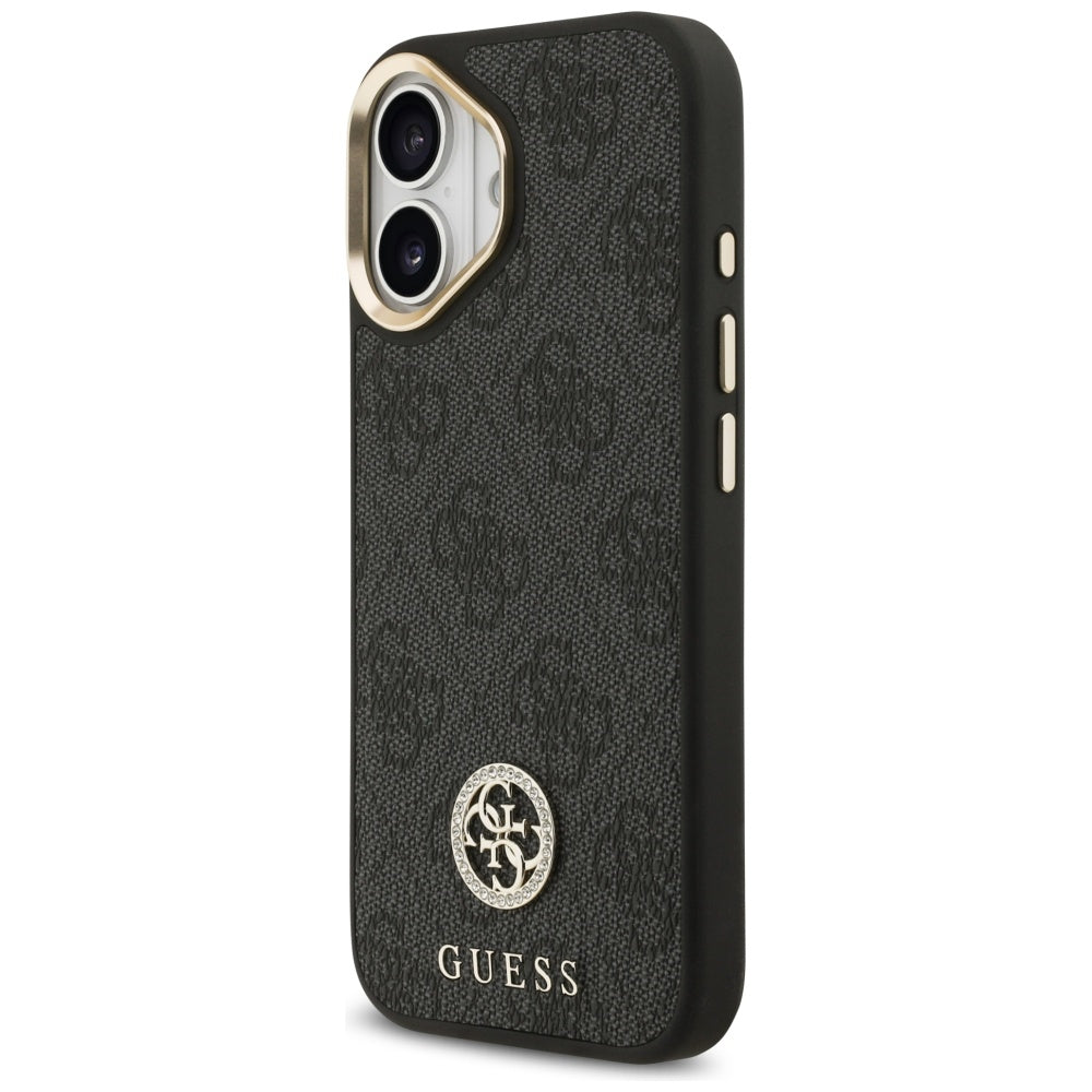 Husa MagSafe pentru Apple iPhone 17, Guess, 4G Strass Logo with Big Strap, Neagra