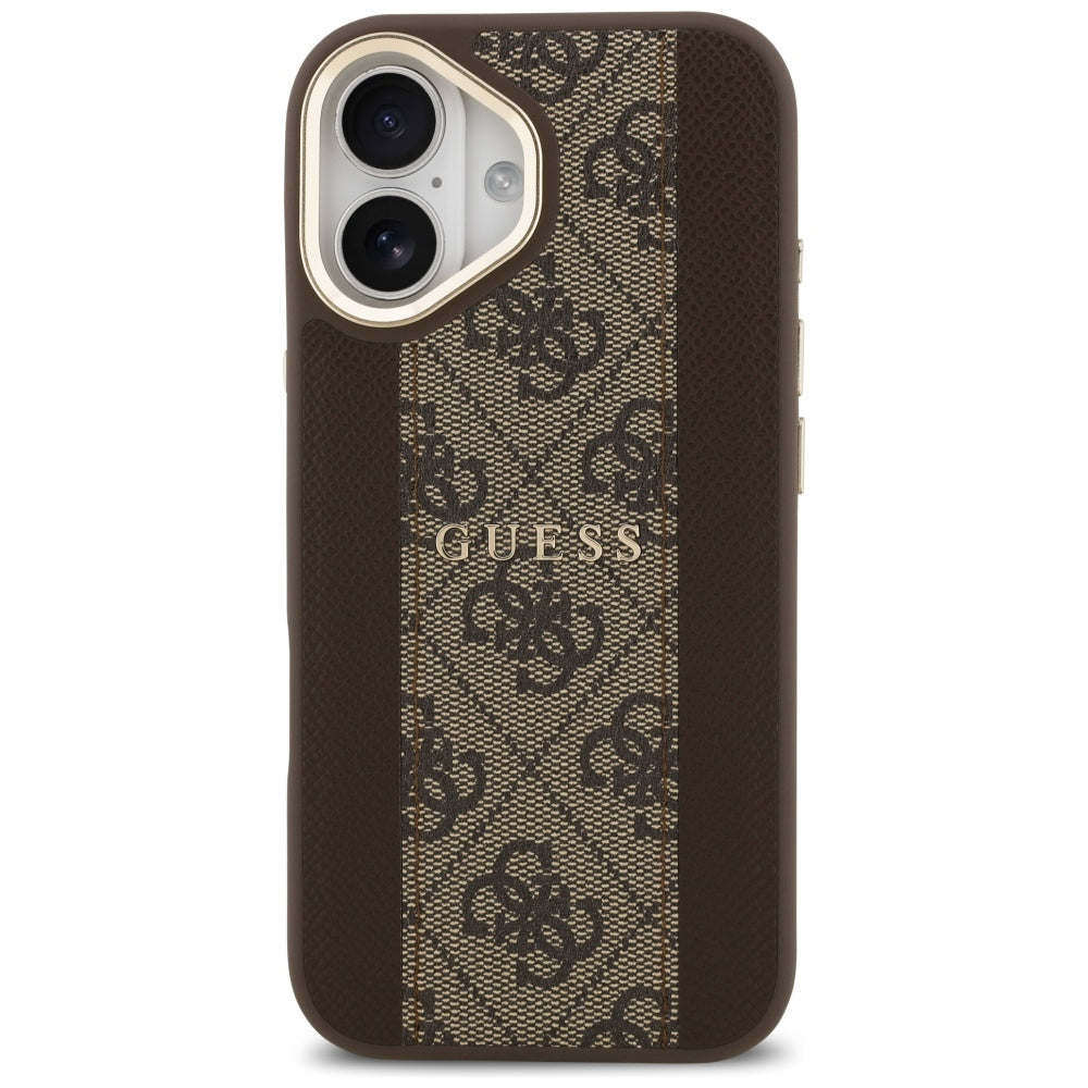 Husa MagSafe pentru Apple iPhone 17, Guess, 4G Stripe, Maro
