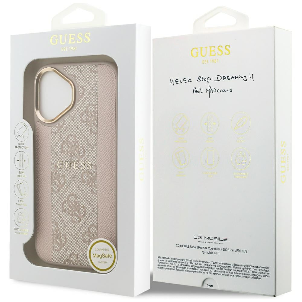 Husa MagSafe pentru Apple iPhone 17, Guess, 4G Stripe, Roz