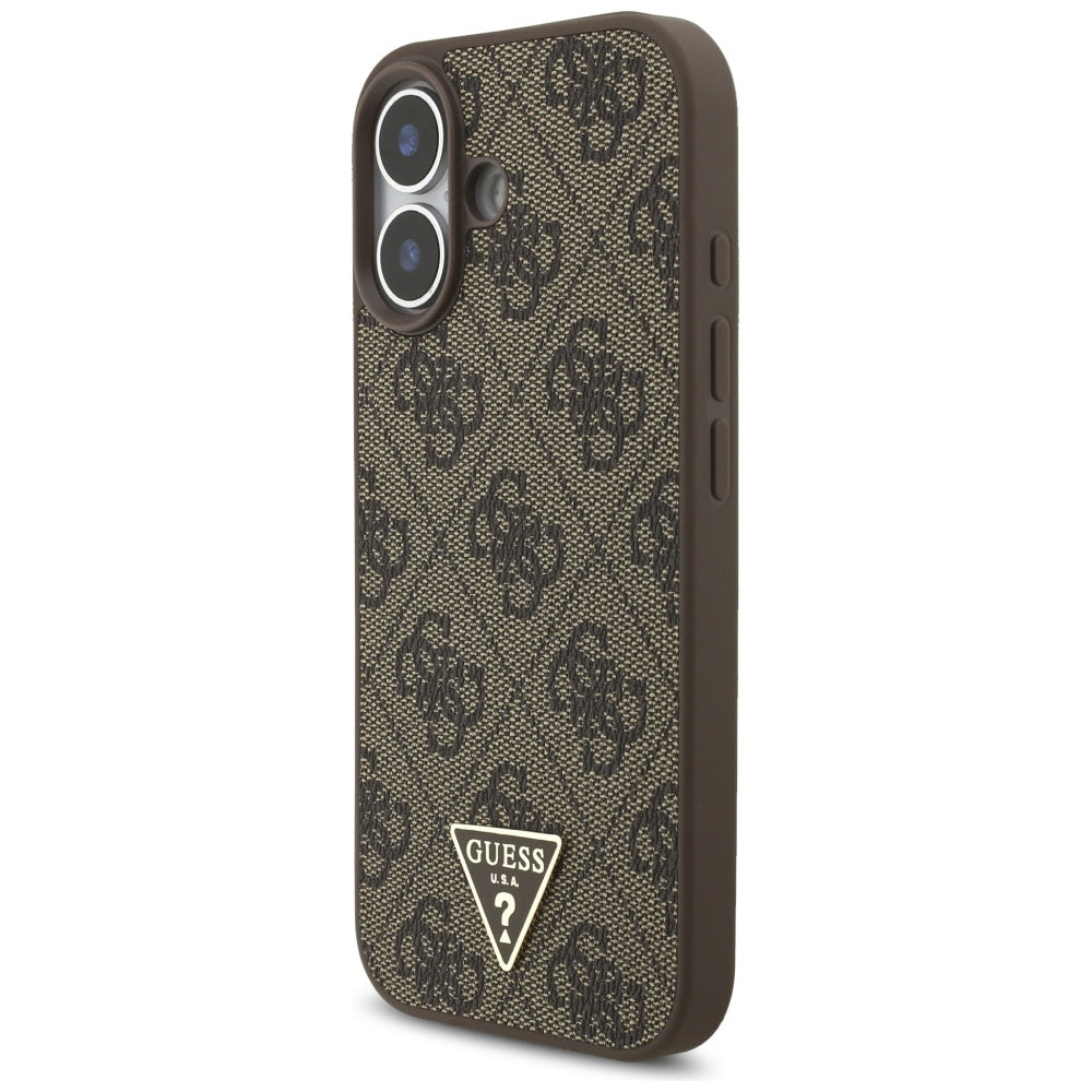 Husa MagSafe pentru Apple iPhone 17, Guess, 4G Triangle Logo Cord Strap, Maro