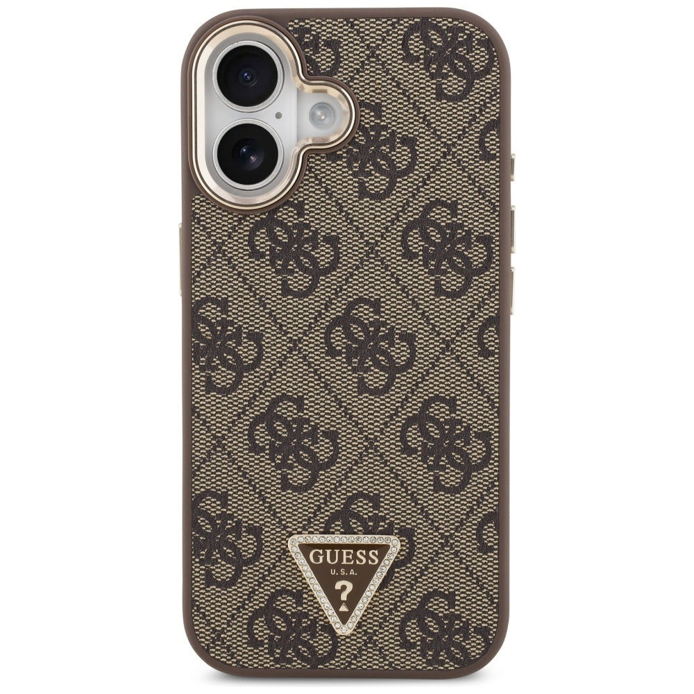 Husa MagSafe pentru Apple iPhone 17, Guess, 4G Triangle Logo, Maro Aurie