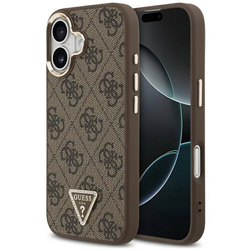 Husa MagSafe pentru Apple iPhone 17, Guess, 4G Triangle Logo, Maro Aurie