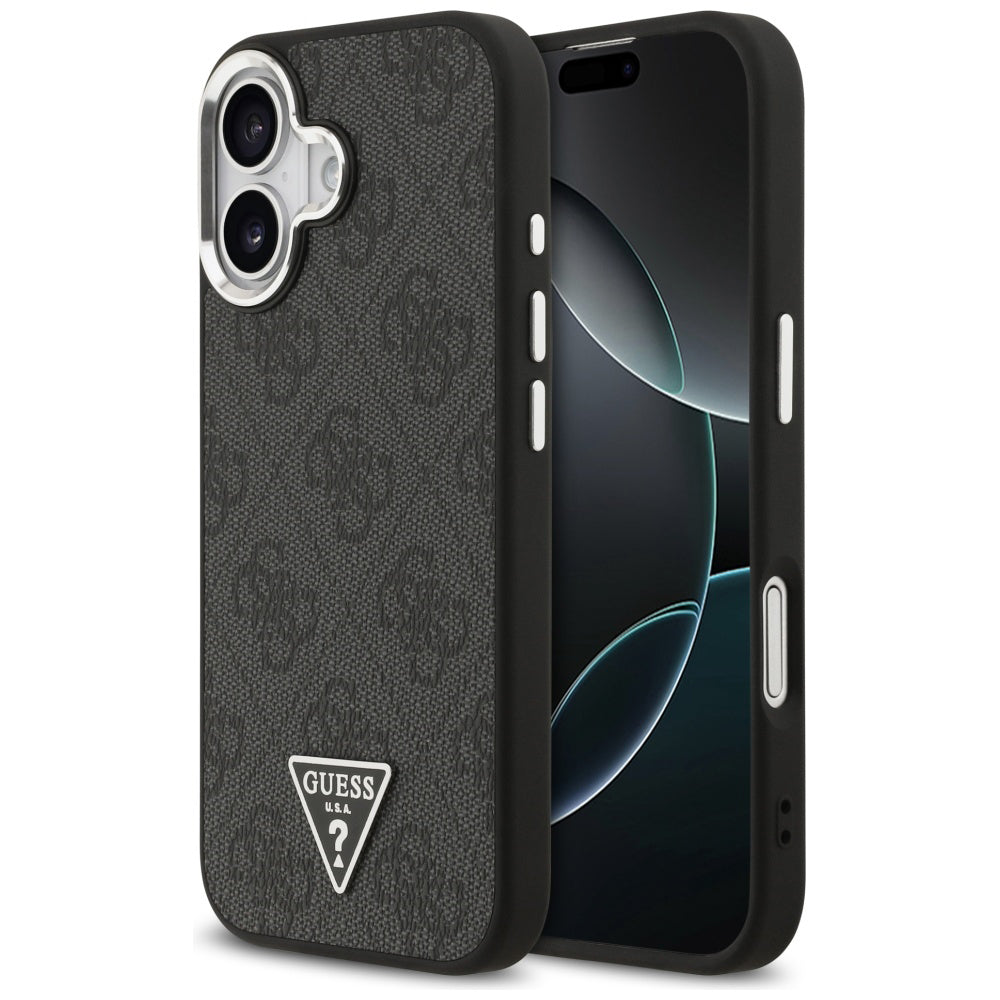 Husa MagSafe pentru Apple iPhone 17, Guess, 4G Triangle Logo, Neagra Argintie