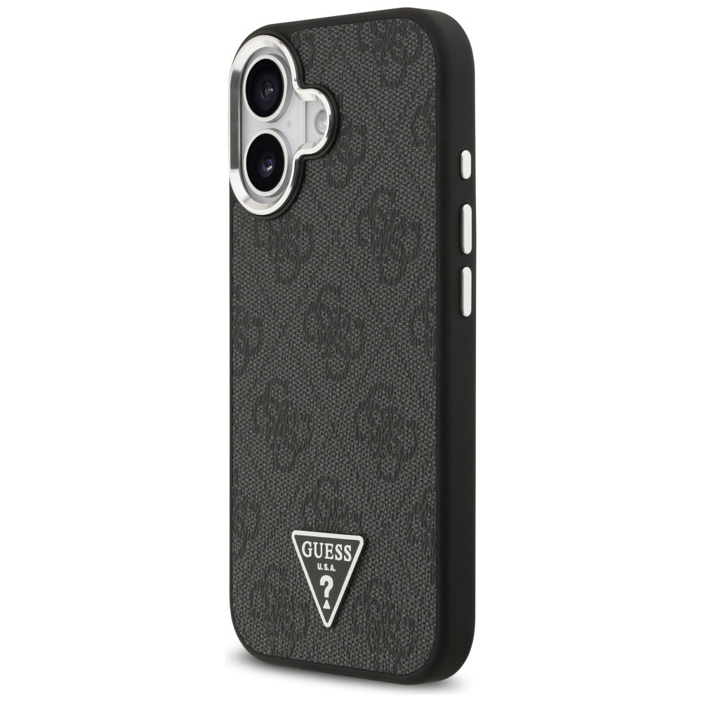 Husa MagSafe pentru Apple iPhone 17, Guess, 4G Triangle Logo, Neagra Argintie