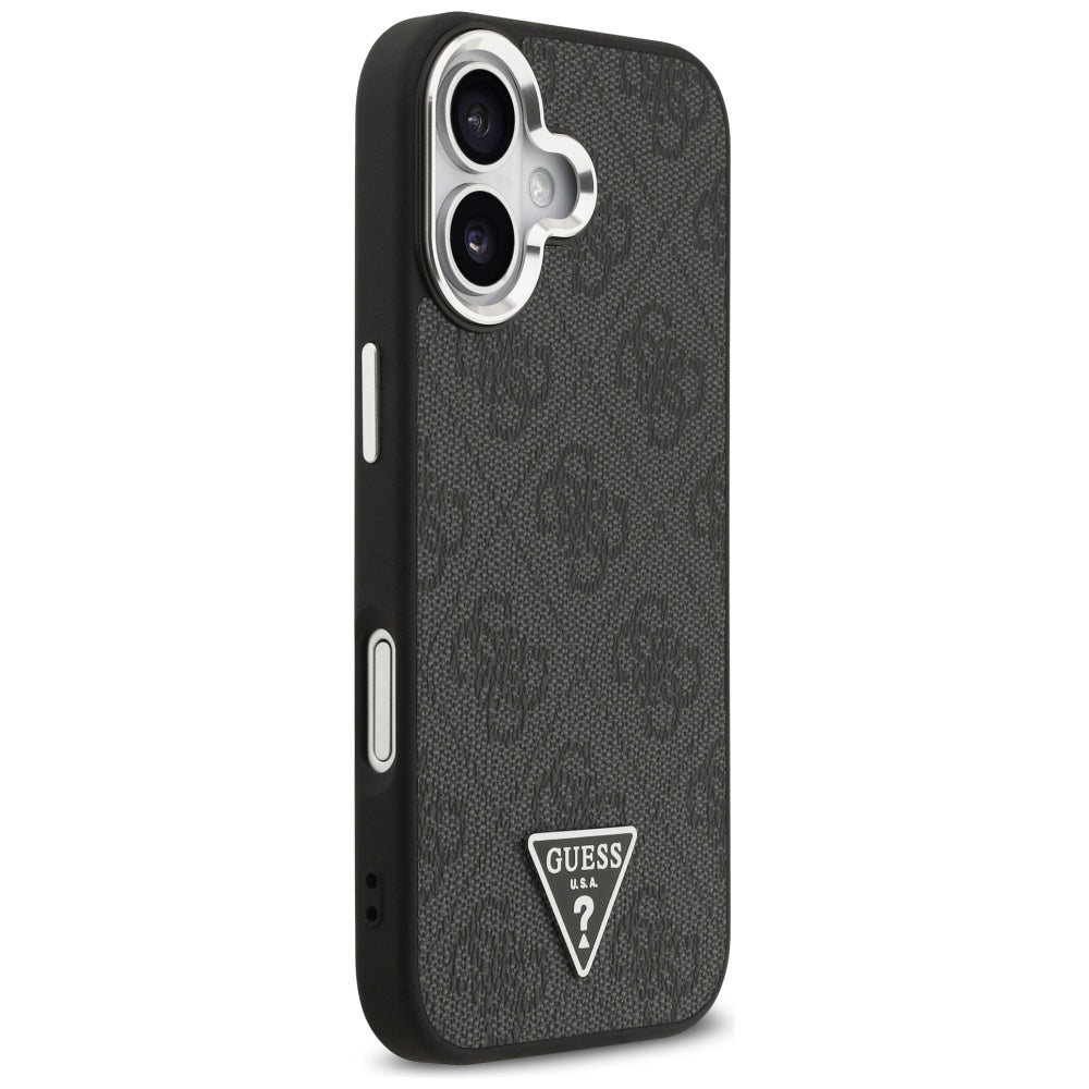 Husa MagSafe pentru Apple iPhone 17, Guess, 4G Triangle Logo, Neagra Argintie