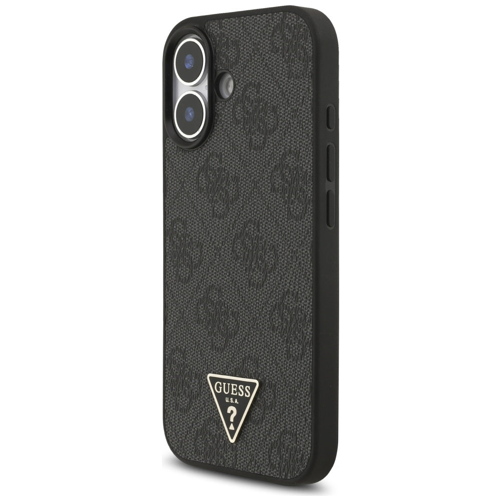 Husa MagSafe pentru Apple iPhone 17, Guess, 4G Triangle Logo with Cord Strap, Neagra