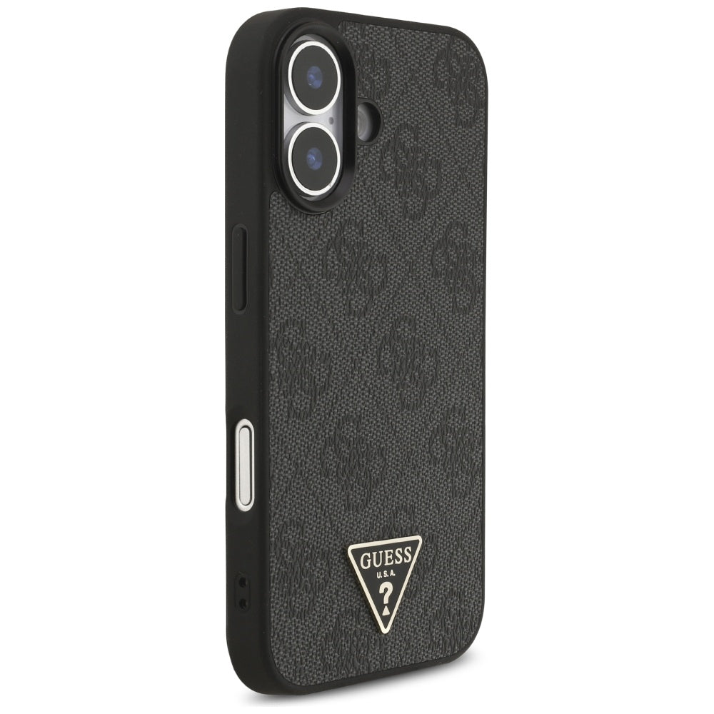 Husa MagSafe pentru Apple iPhone 17, Guess, 4G Triangle Logo with Cord Strap, Neagra