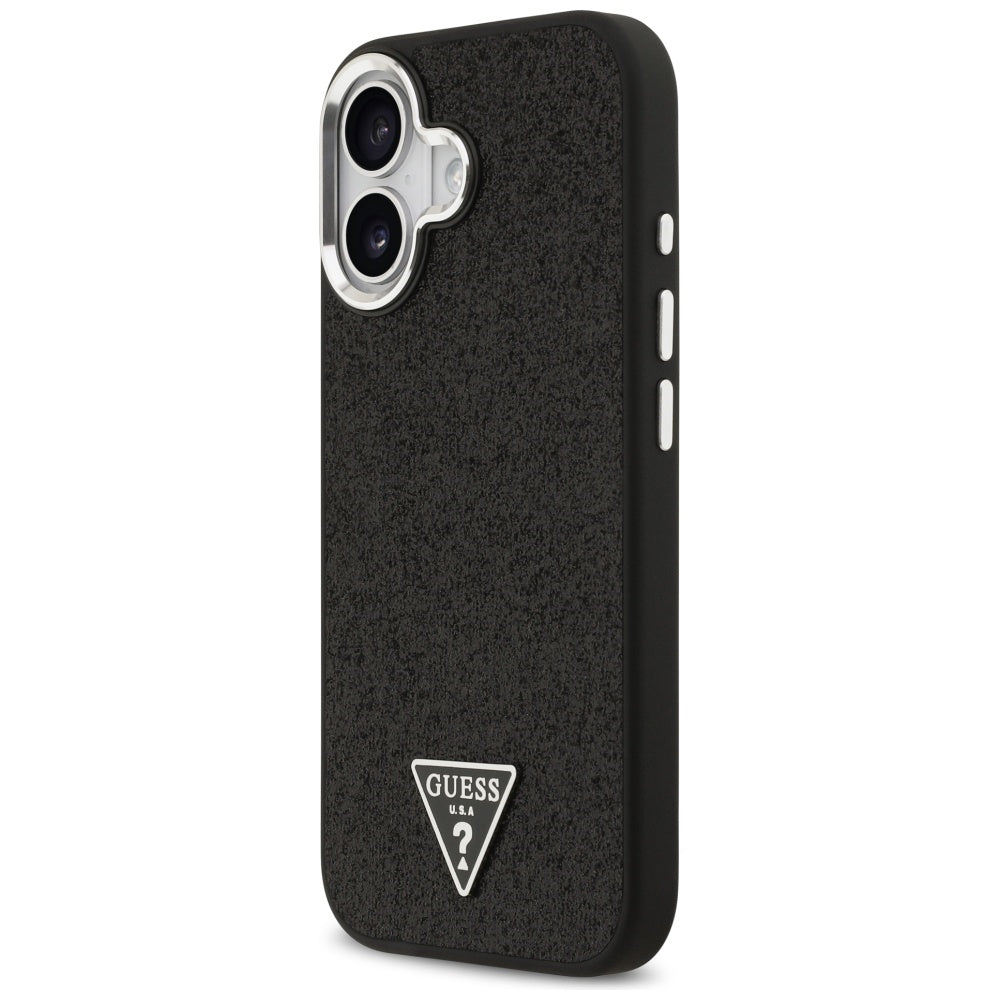 Husa MagSafe pentru Apple iPhone 17, Guess, Glitter Triangle Logo, Neagra