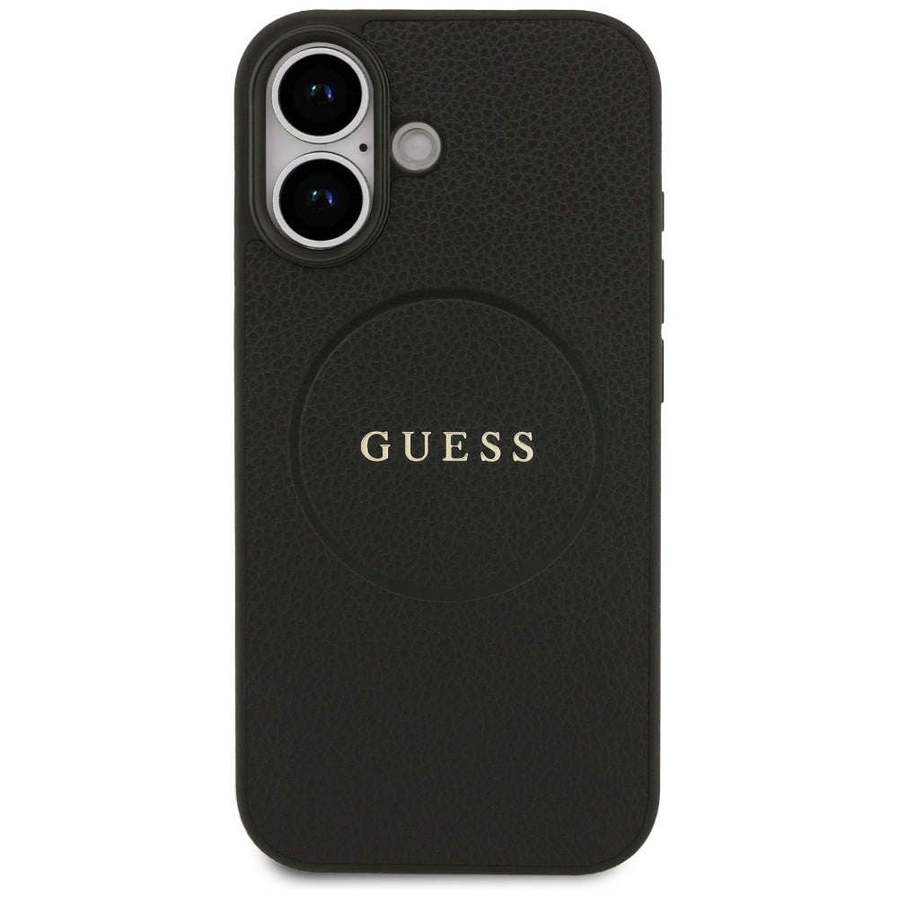 Husa MagSafe pentru Apple iPhone 17, Guess, Grained Gold Ring, Neagra