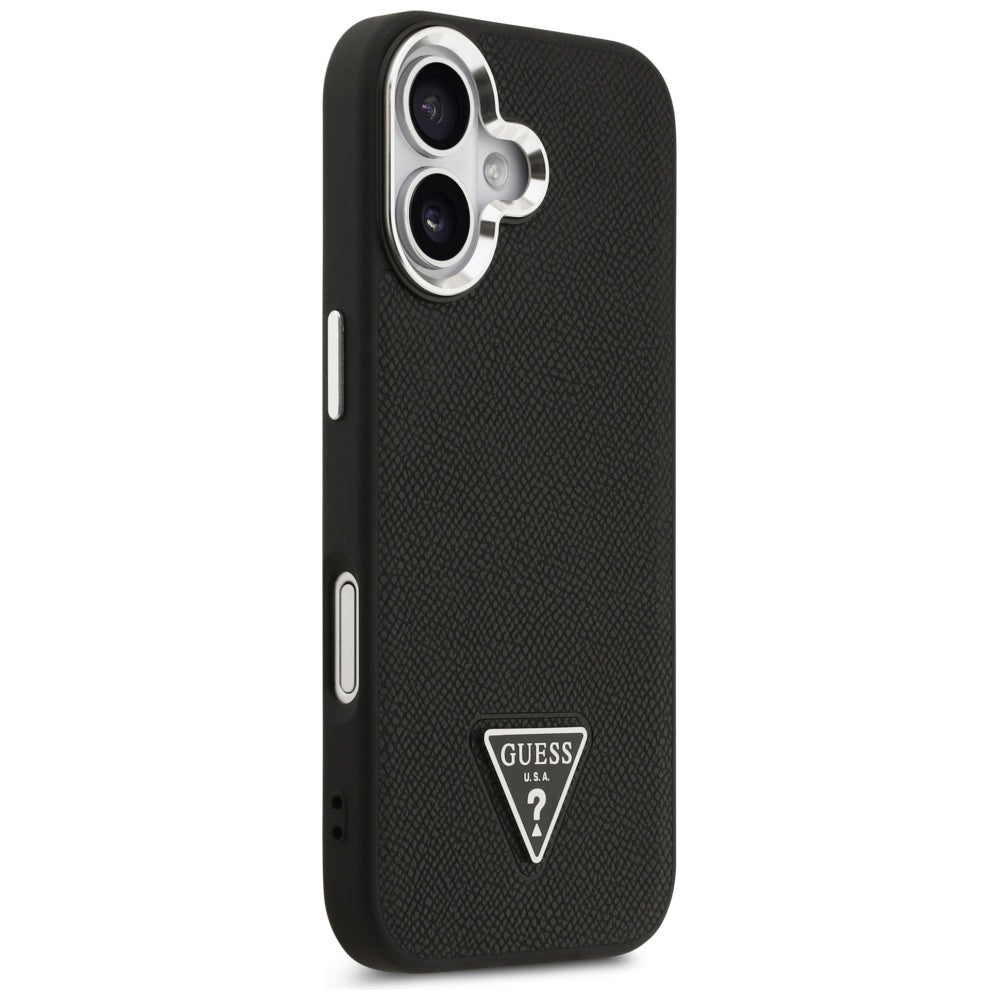 Husa MagSafe pentru Apple iPhone 17, Guess, Grained Triangle Logo, Neagra