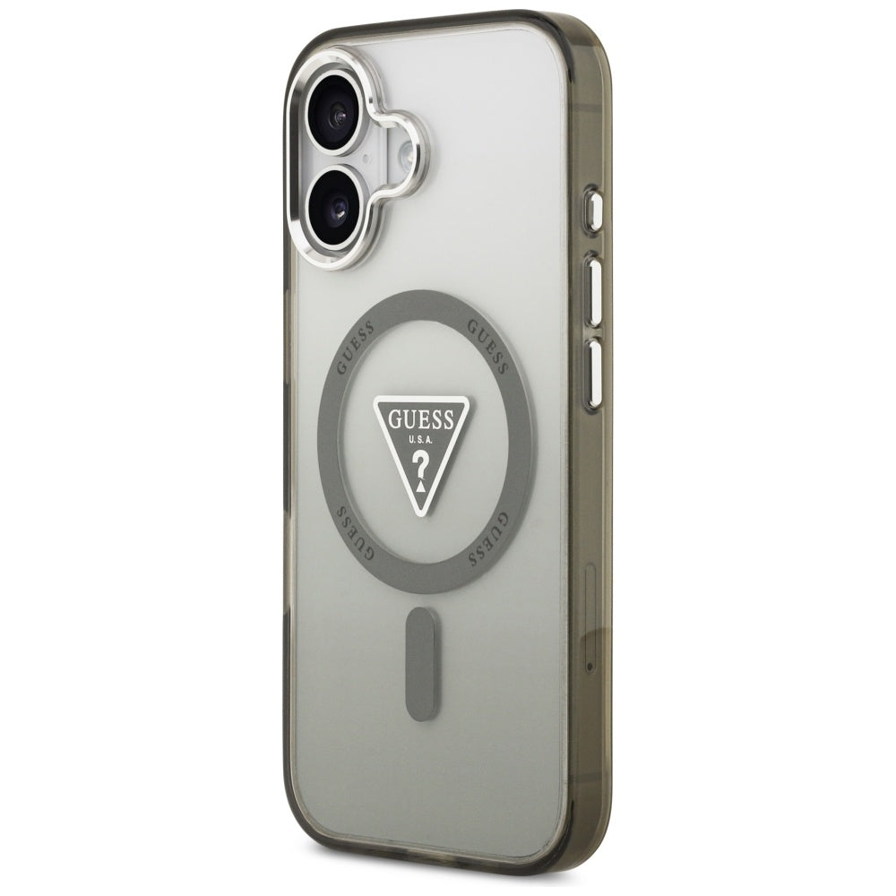 Husa MagSafe pentru Apple iPhone 17, Guess, IML Gradient Triangle Logo, Kaki Argintie