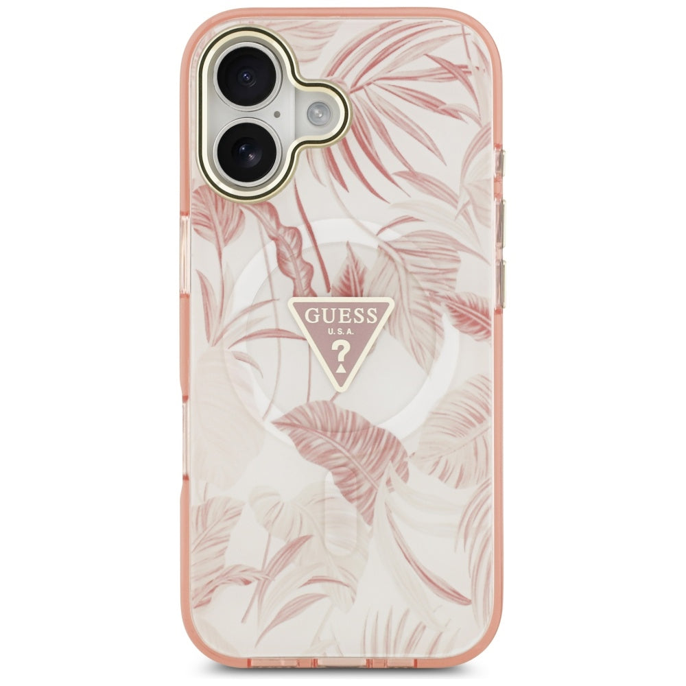 Husa MagSafe pentru Apple iPhone 17, Guess, Jungle Tonal Triangle, Roz