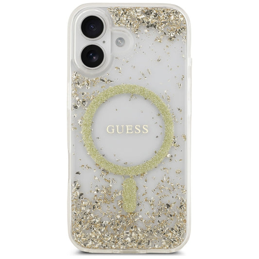 Husa MagSafe pentru Apple iPhone 17, Guess, Resin Bottom Glitter, Aurie