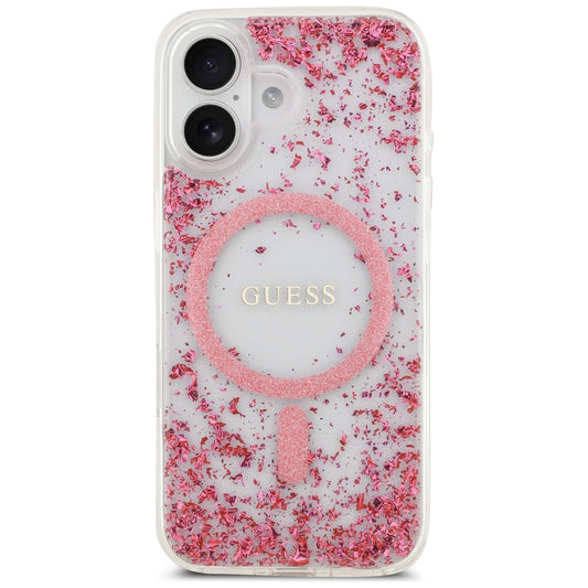 Husa MagSafe pentru Apple iPhone 17, Guess, Resin Bottom Glitter, Roz