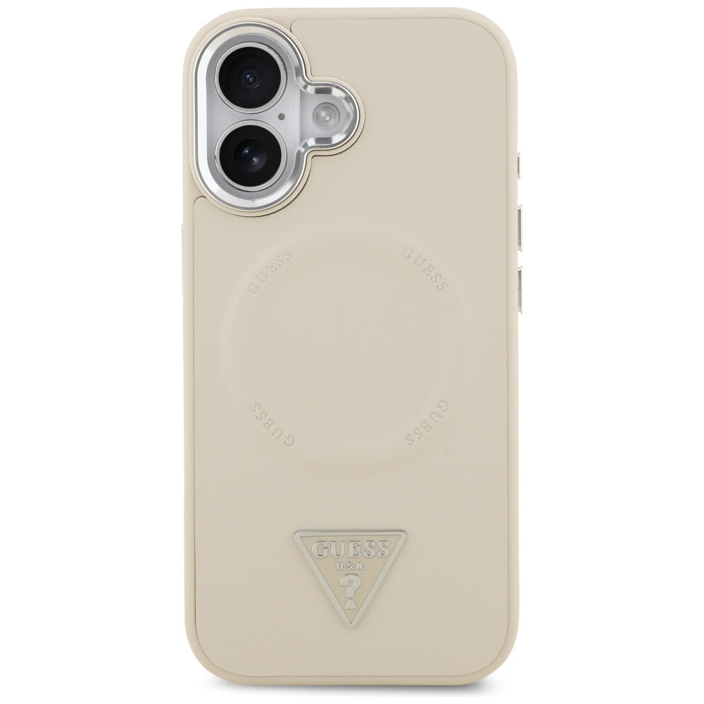 Husa MagSafe pentru Apple iPhone 17, Guess, Triangle Logo, Bej Argintie