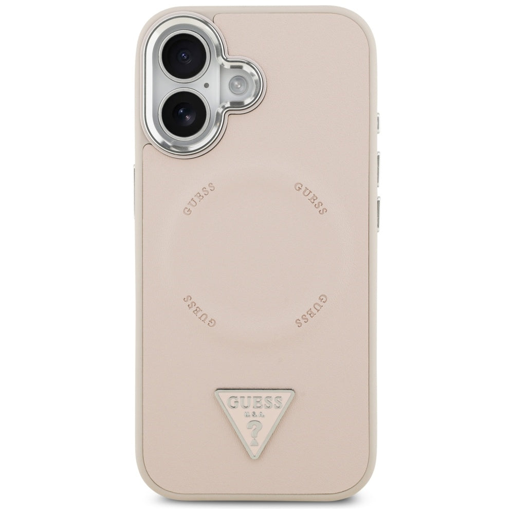 Husa MagSafe pentru Apple iPhone 17, Guess, Triangle Logo, Roz Argintie