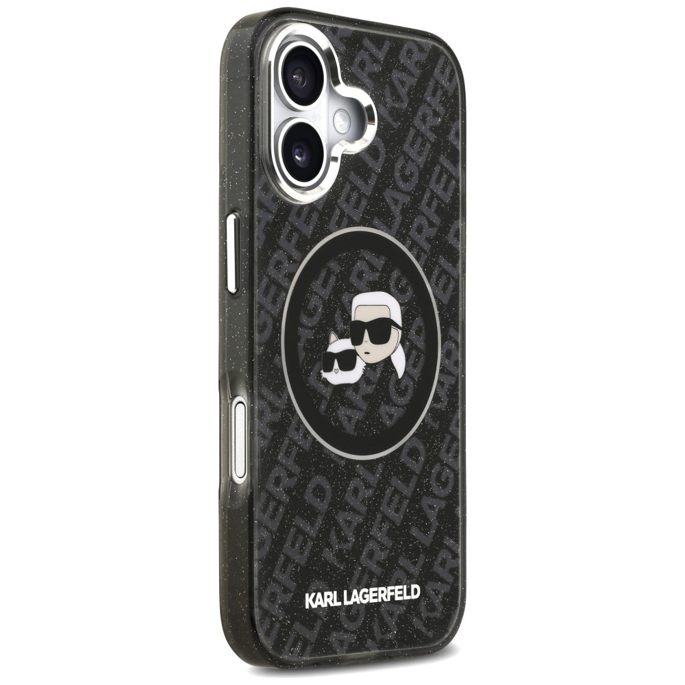 Husa MagSafe pentru Apple iPhone 17, Karl Lagerfeld, Glitter Karl & Choupette Head, Neagra