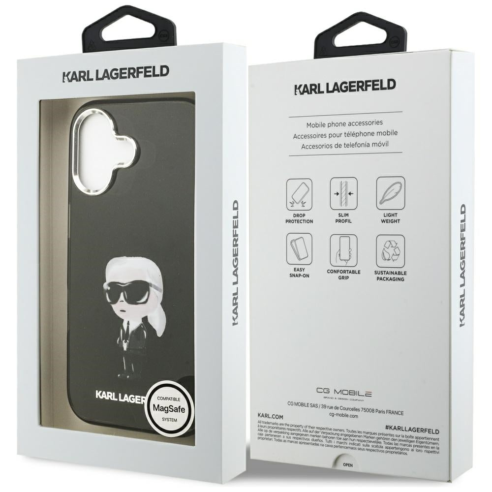 Husa MagSafe pentru Apple iPhone 17, Karl Lagerfeld, IML Aquarelle Karl Ikonik, Neagra