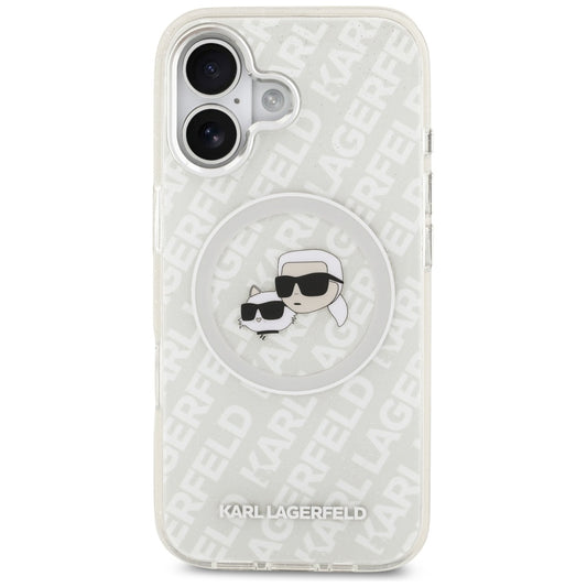 Husa MagSafe pentru Apple iPhone 17, Karl Lagerfeld, IML Glitter Karl & Choupette`s Heads, Gri
