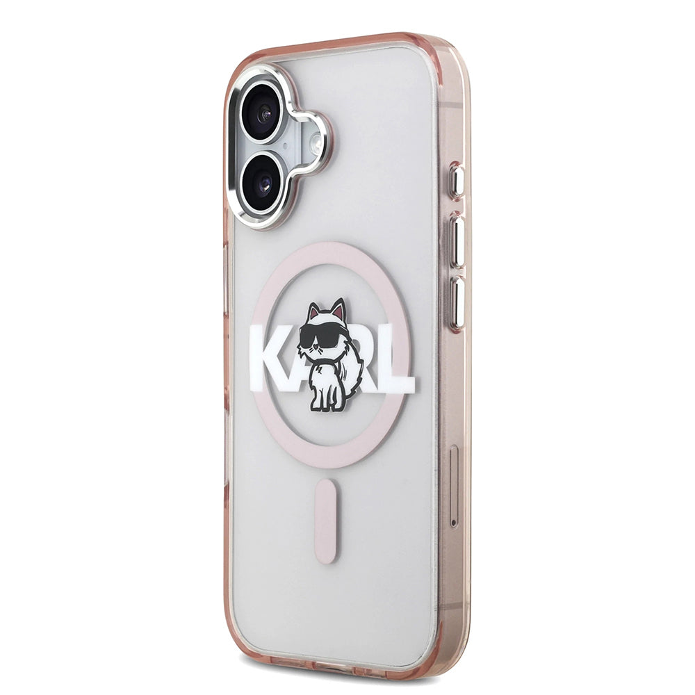 Husa MagSafe pentru Apple iPhone 17, Karl Lagerfeld, IML Sketch Logo Choupette, Roz