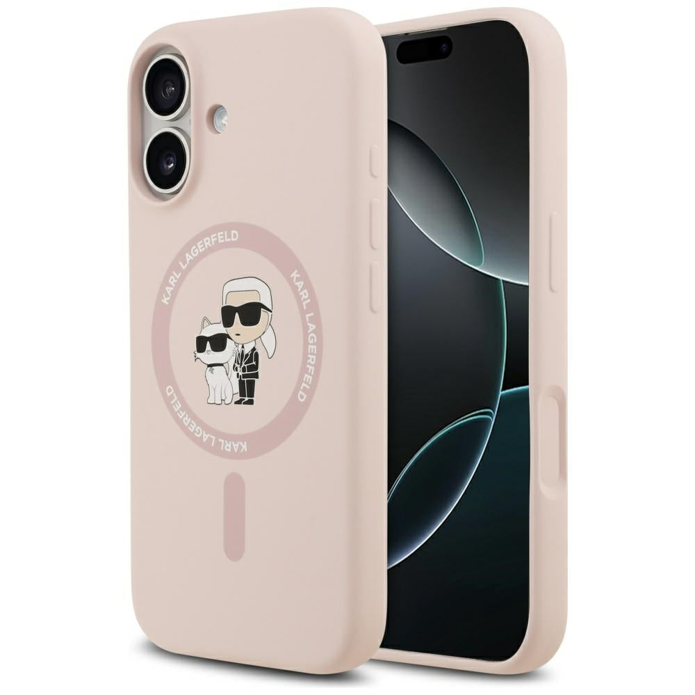 Husa MagSafe pentru Apple iPhone 17, Karl Lagerfeld, Ring Karl & Choupette, Roz