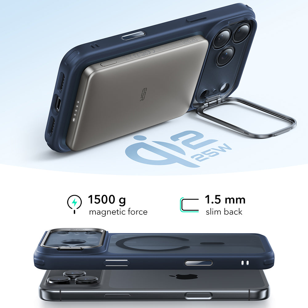 Husa MagSafe pentru Apple iPhone 17 Pro, ESR, Classic Hybrid Kickstand, Albastra Satinata