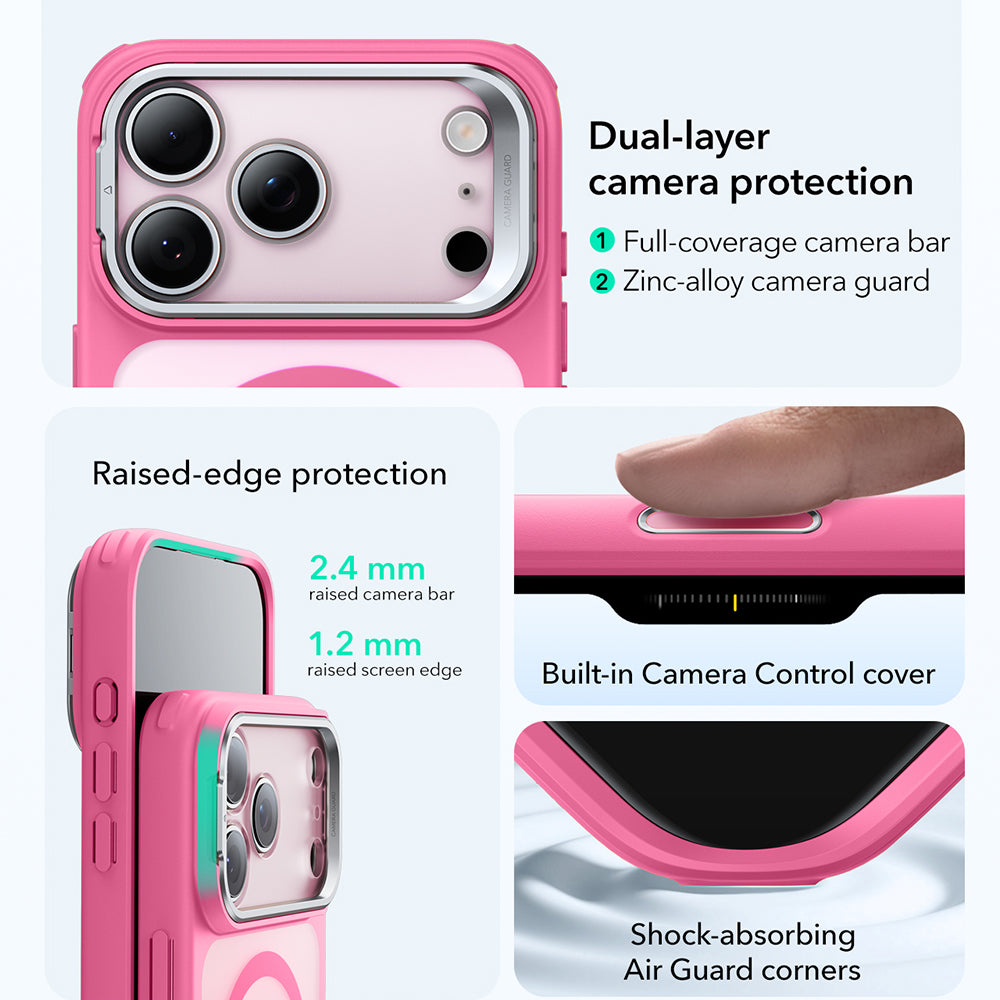 Husa MagSafe pentru Apple iPhone 17 Pro, ESR, Classic Hybrid Kickstand, Roz Satinata
