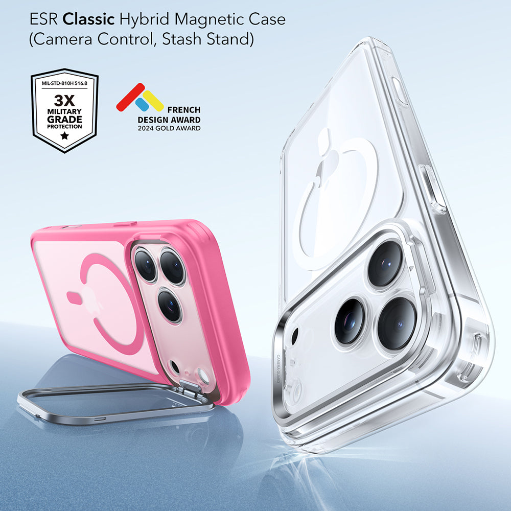 Husa MagSafe pentru Apple iPhone 17 Pro, ESR, Classic Hybrid Kickstand, Roz Satinata