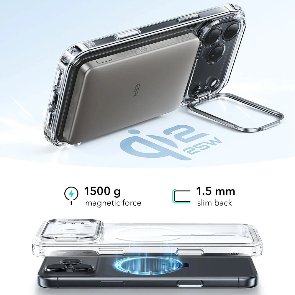 Husa MagSafe pentru Apple iPhone 17 Pro, ESR, Classic Hybrid Kickstand, Transparenta