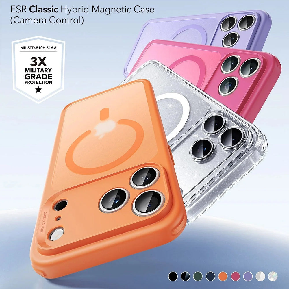 Husa MagSafe pentru Apple iPhone 17 Pro, ESR, Classic Hybrid Shimmer, Transparenta