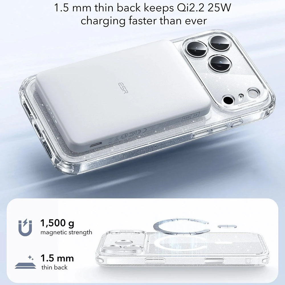 Husa MagSafe pentru Apple iPhone 17 Pro, ESR, Classic Hybrid Shimmer, Transparenta