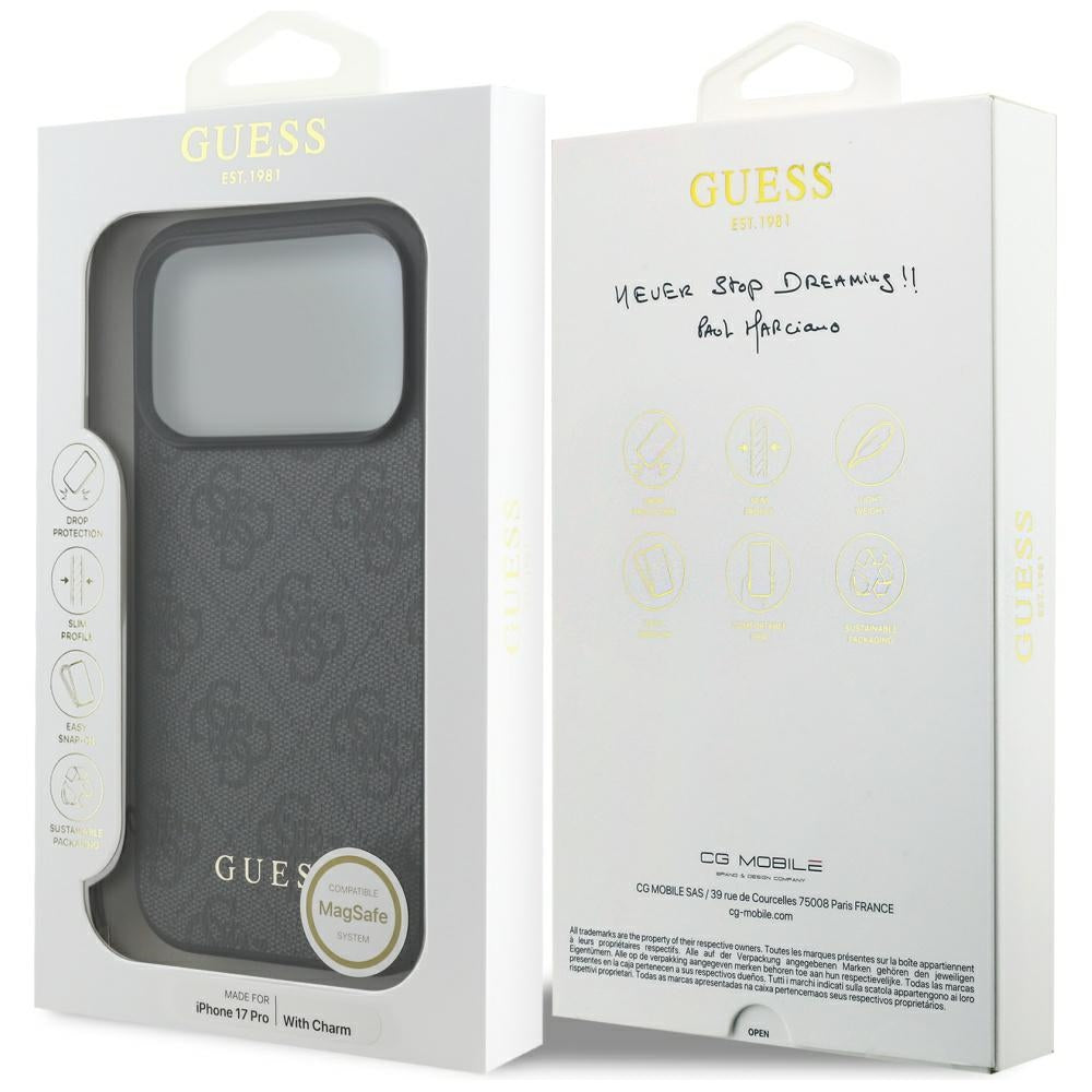 Husa MagSafe pentru Apple iPhone 17 Pro, Guess, 4G Charm Cradle, Neagra