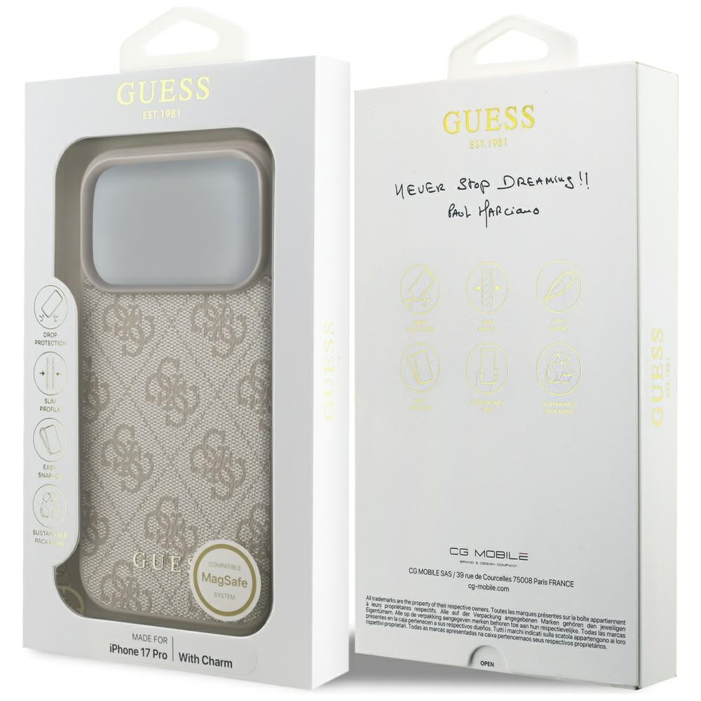 Husa MagSafe pentru Apple iPhone 17 Pro, Guess, 4G Charm Cradle, Roz