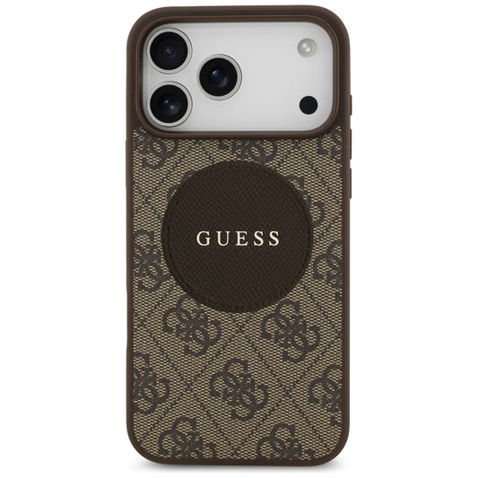 Husa MagSafe pentru Apple iPhone 17 Pro, Guess, 4G Circle Classic Logo, Maro