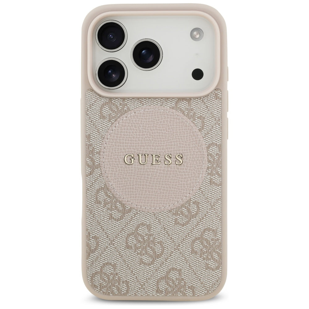 Husa MagSafe pentru Apple iPhone 17 Pro, Guess, 4G Circle Classic Logo, Roz