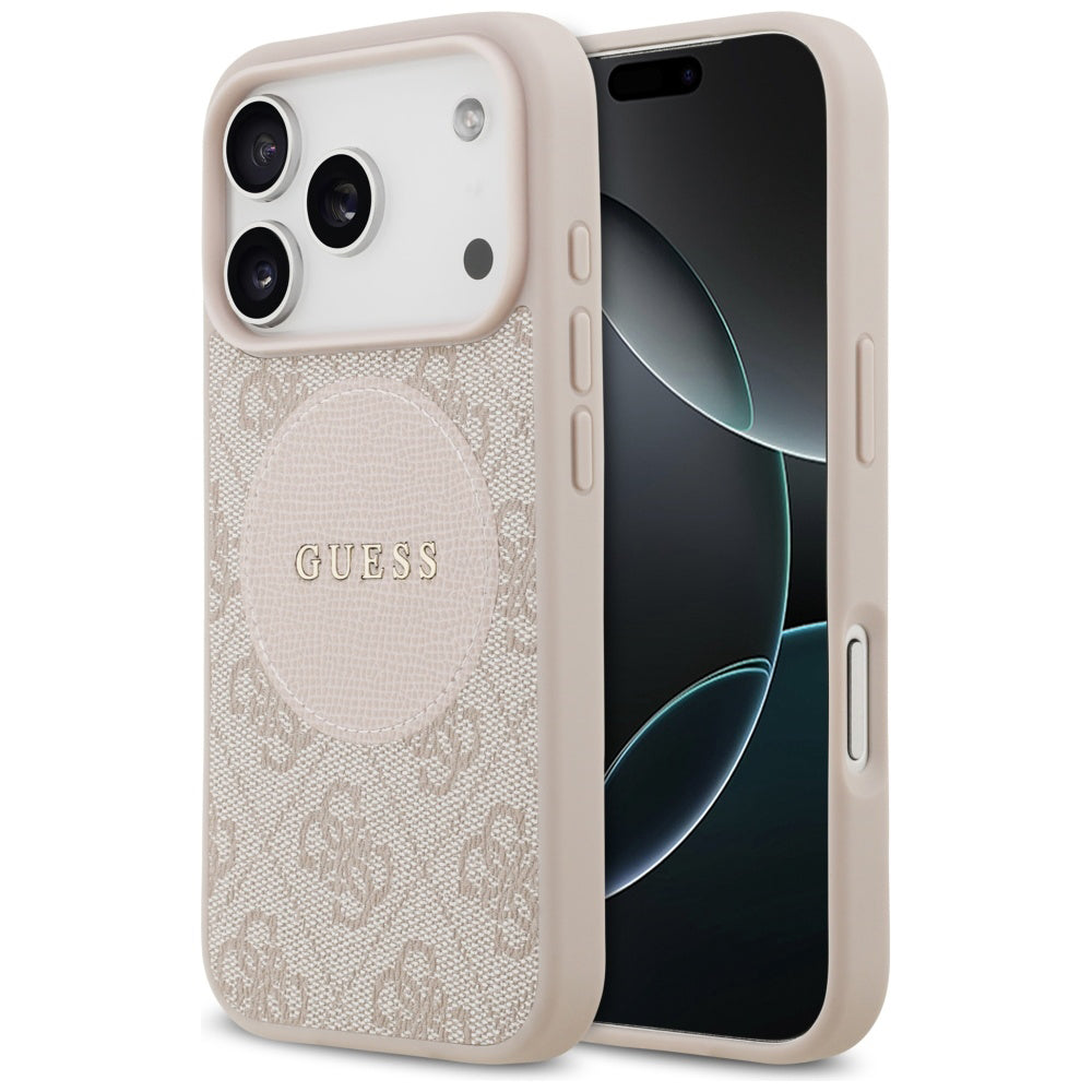 Husa MagSafe pentru Apple iPhone 17 Pro, Guess, 4G Circle Classic Logo, Roz