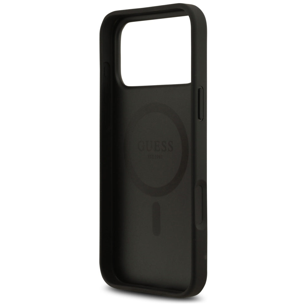 Husa MagSafe pentru Apple iPhone 17 Pro, Guess, 4G Flowers Print, Neagra
