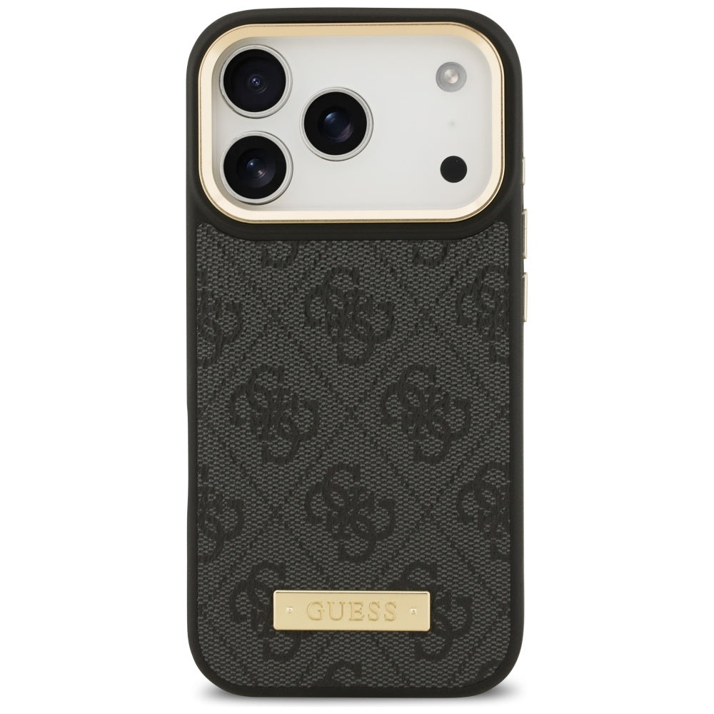 Husa MagSafe pentru Apple iPhone 17 Pro, Guess, 4G Logo Plate, Neagra