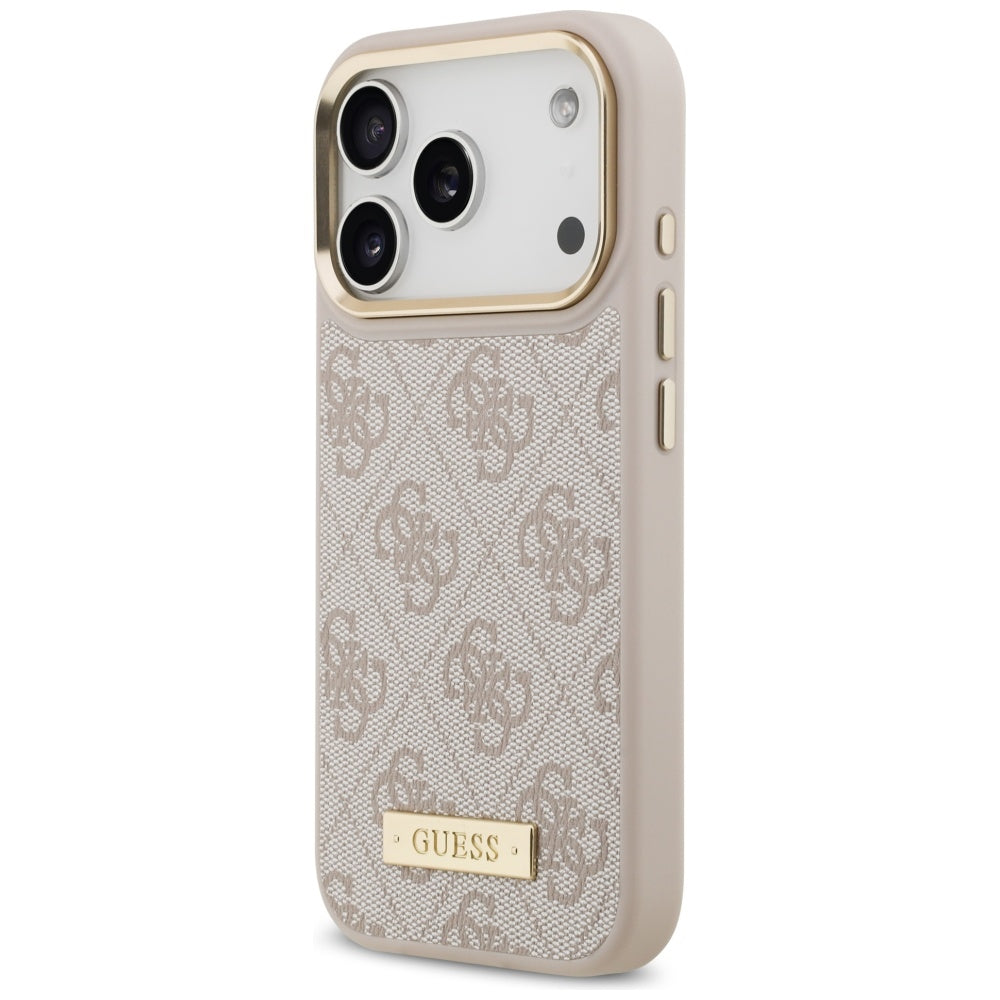 Husa MagSafe pentru Apple iPhone 17 Pro, Guess, 4G Logo Plate, Roz