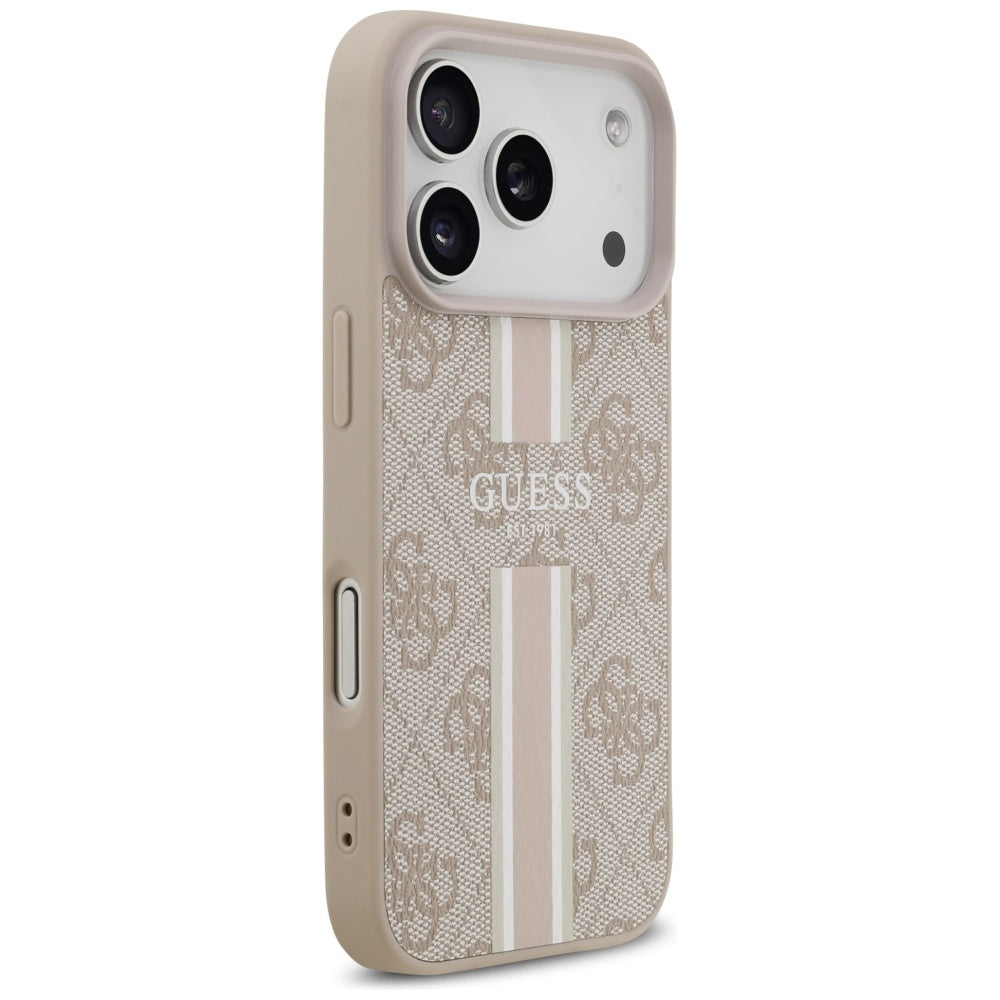 Husa MagSafe pentru Apple iPhone 17 Pro, Guess, 4G Printed Stripes, Roz