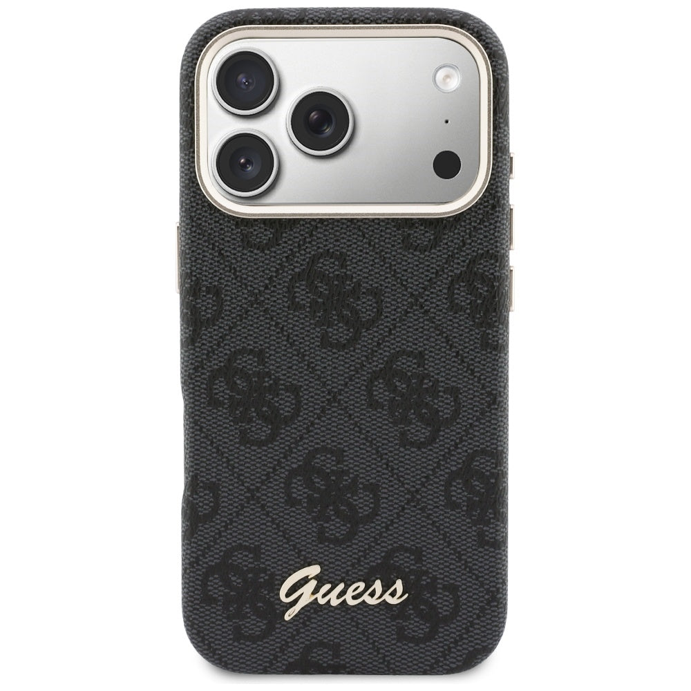 Husa MagSafe pentru Apple iPhone 17 Pro, Guess, 4G Script Logo, Neagra
