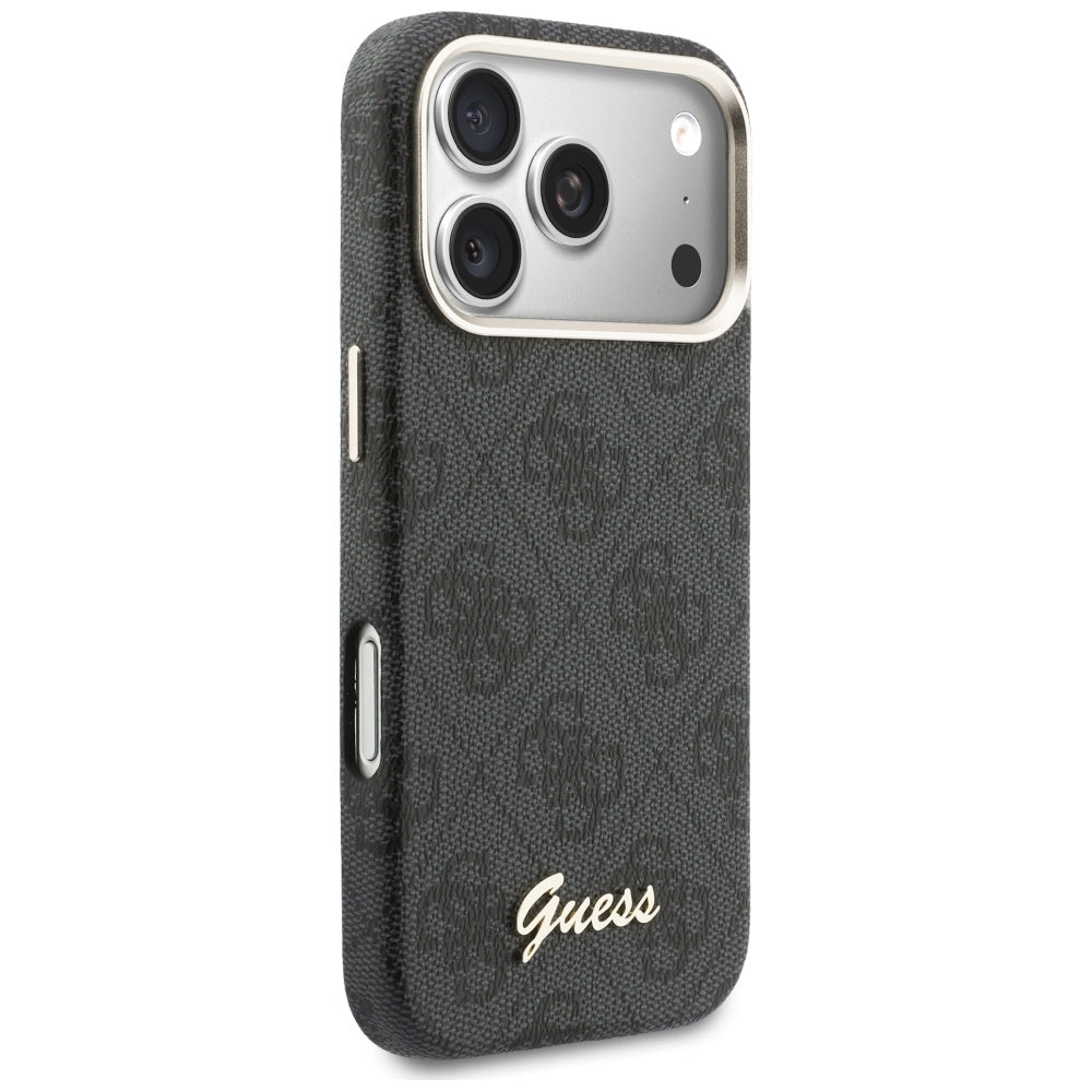 Husa MagSafe pentru Apple iPhone 17 Pro, Guess, 4G Script Logo, Neagra
