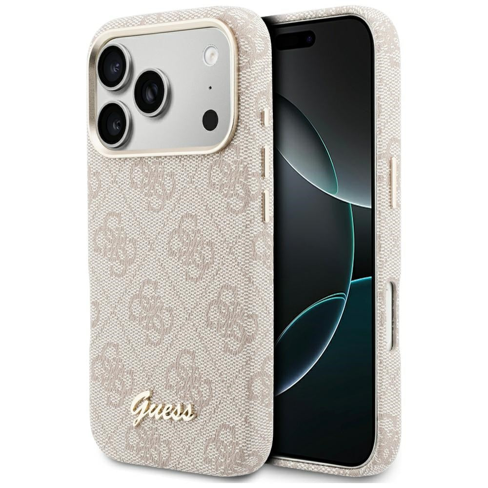 Husa MagSafe pentru Apple iPhone 17 Pro, Guess, 4G Script Logo, Roz